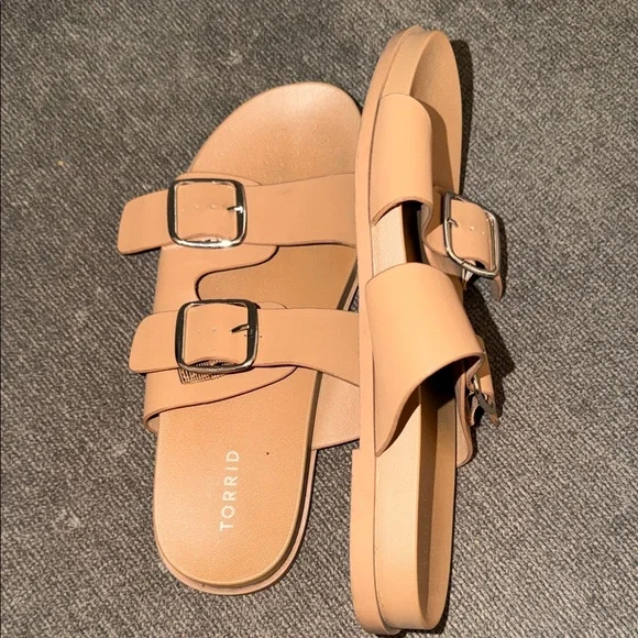 torrid Tan Double-Buckle Slide Sandals with Silver Hardware - Picture 3 of 4